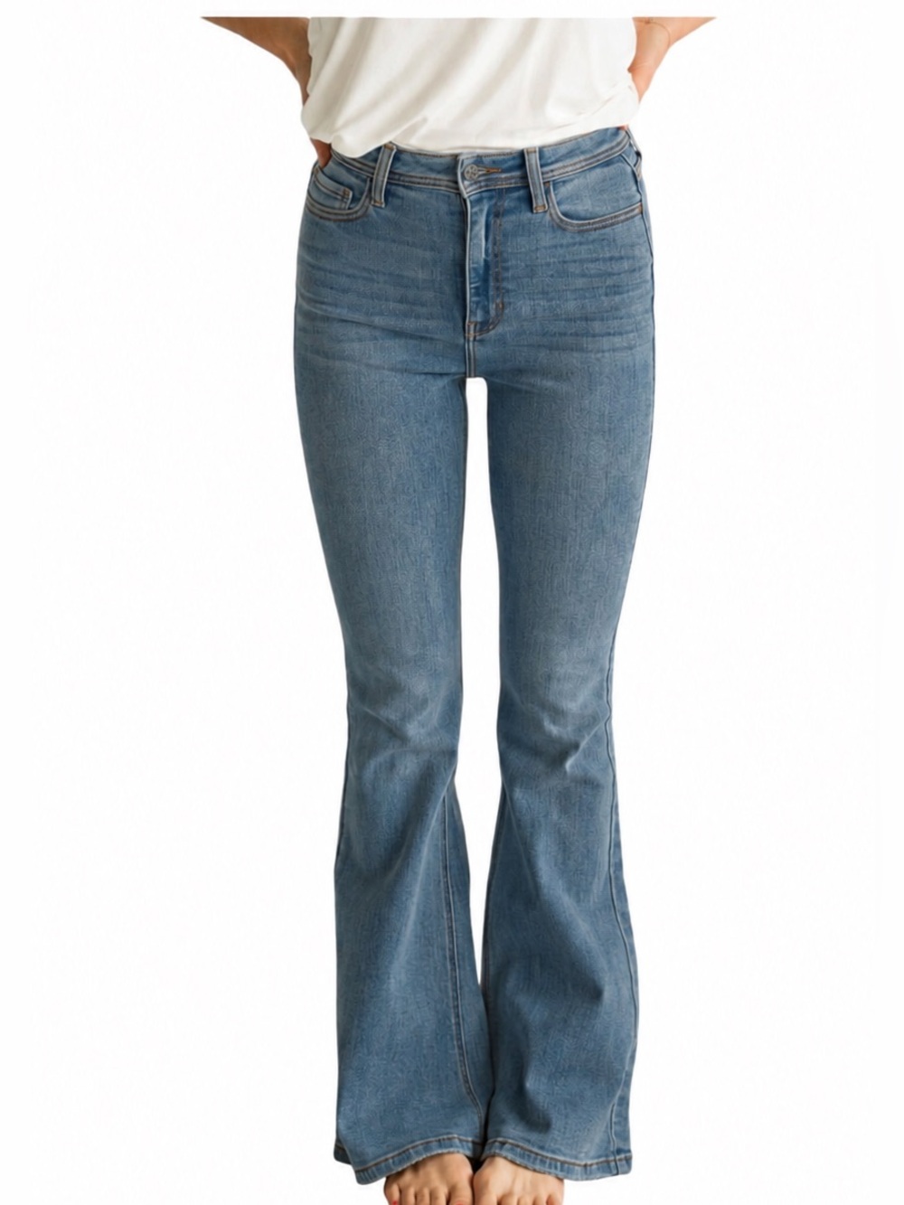 Carly Jean Los Angeles Medium Blue High-Rise Flare Jeans